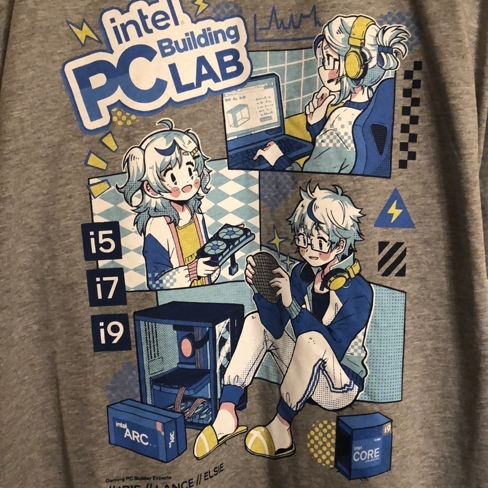 Intel Gaming PC Building Anime Style Graphic Tee-Exclusive size XXL Unisex